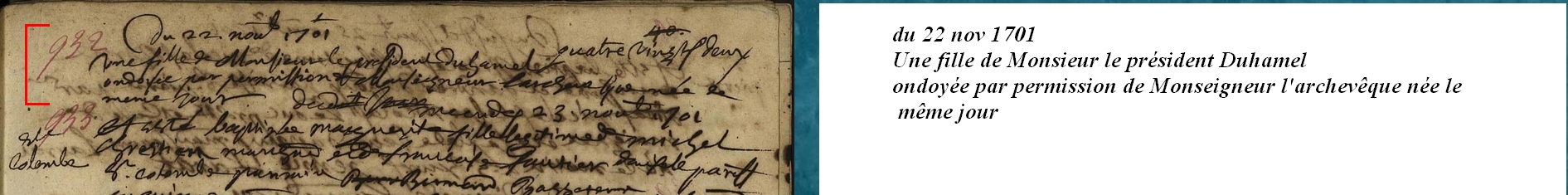 Acte d'ondoiement de Jeanne Thérèse.