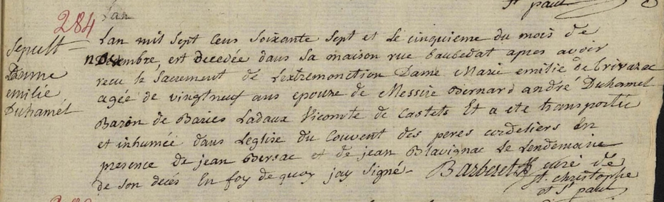 Acte de décés d'Angélique