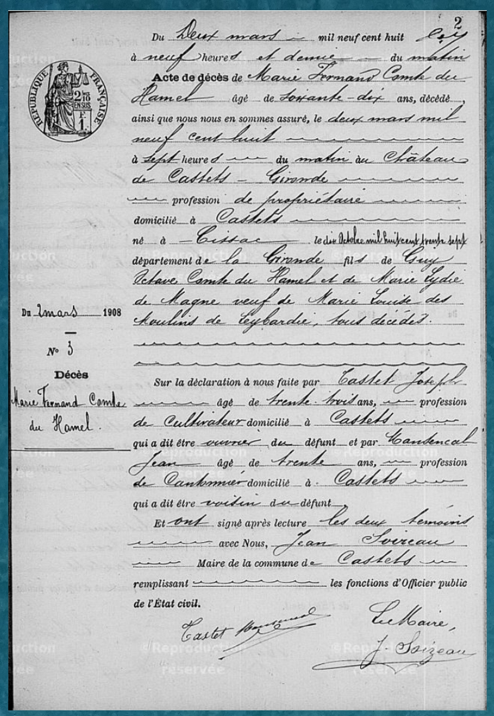 acte de décès Fernand