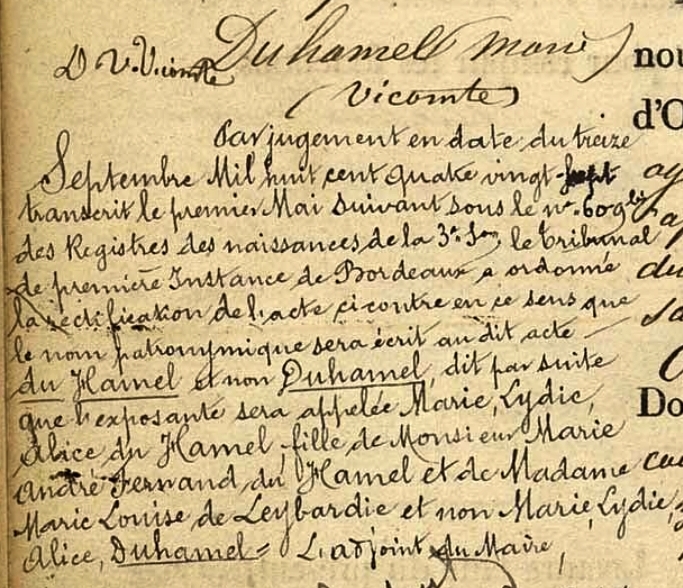 Extrait de l'acte de naissance