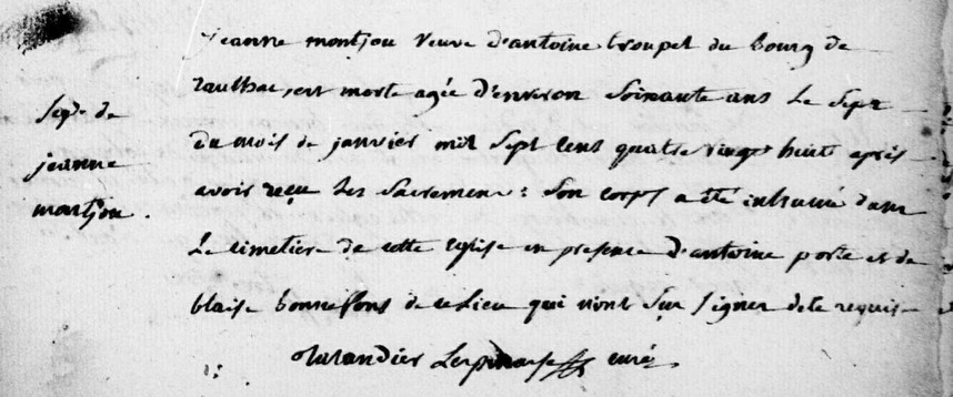 Acte de décès de Jeanne