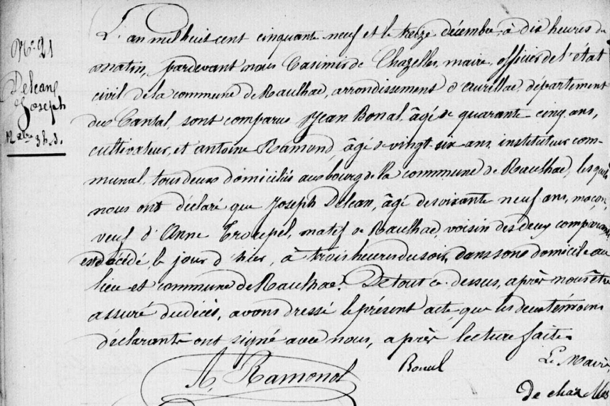 Acte de décès de Joseph Delcam