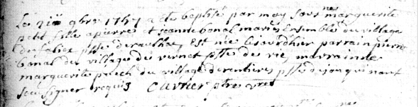 Acte de naissance de Marguerite Petit