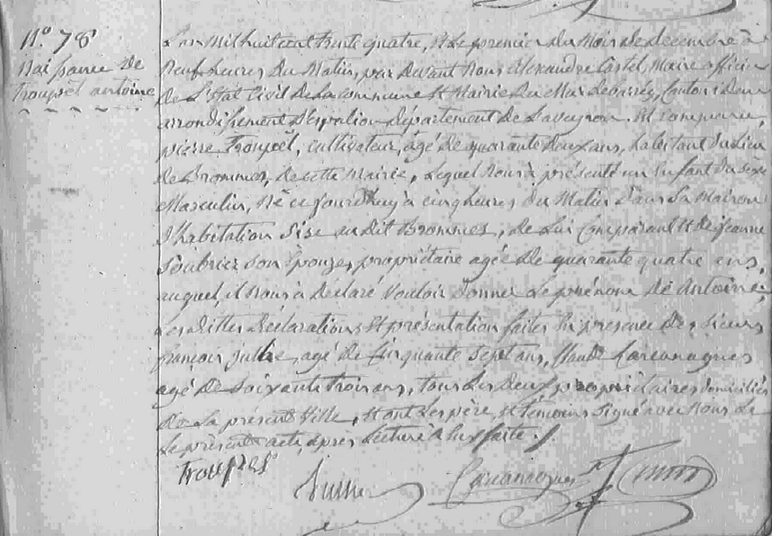 Acte naissance de Pierre Troupel