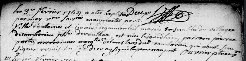 Acte de baptème de Marguerite PORTE